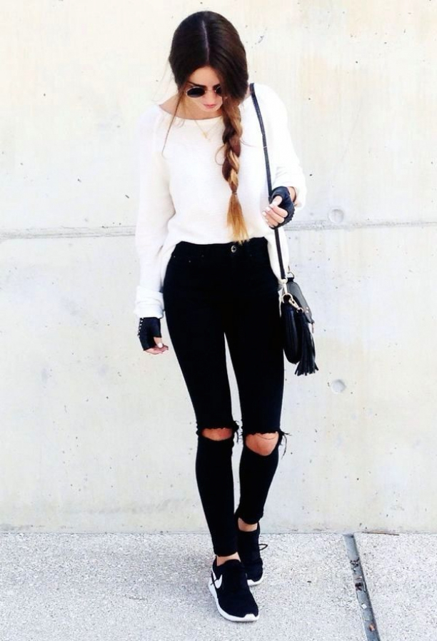 cute outfit with ripped jeans